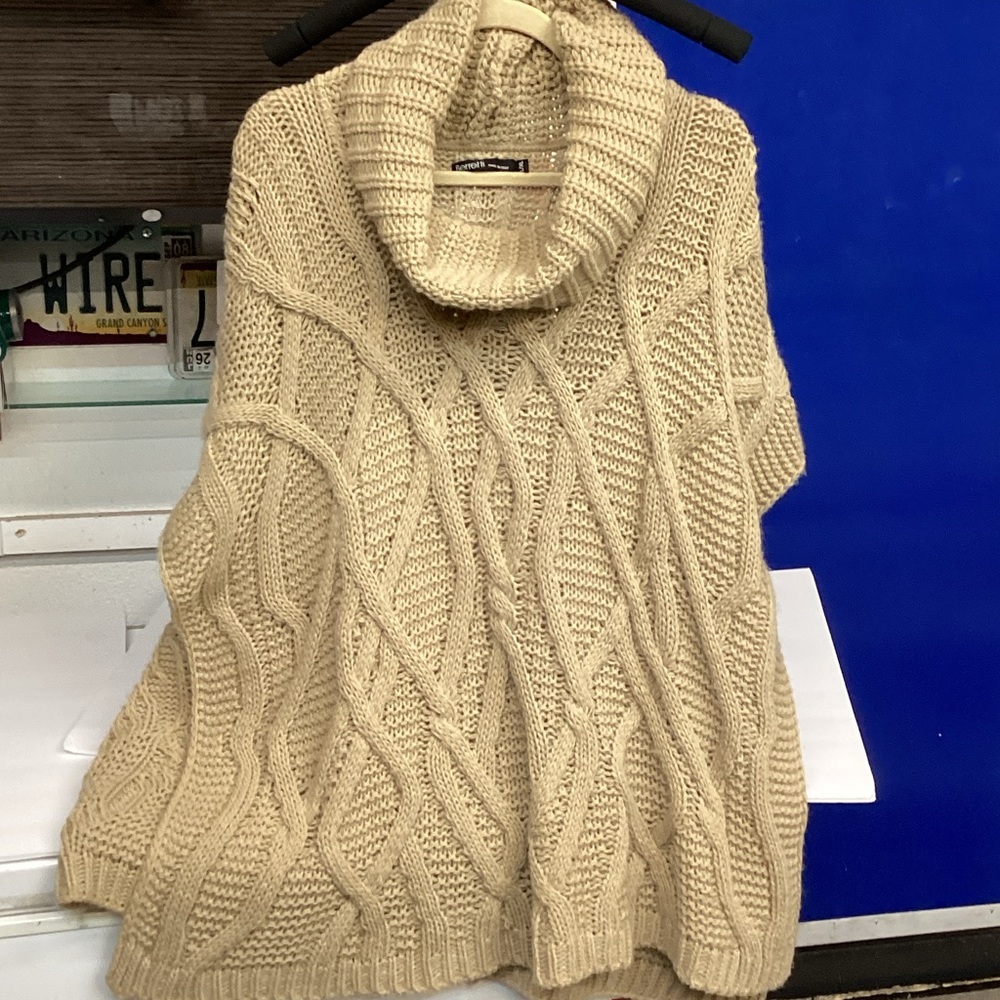 Berretti Italy Chunky Knit Turtleneck Poncho - one size